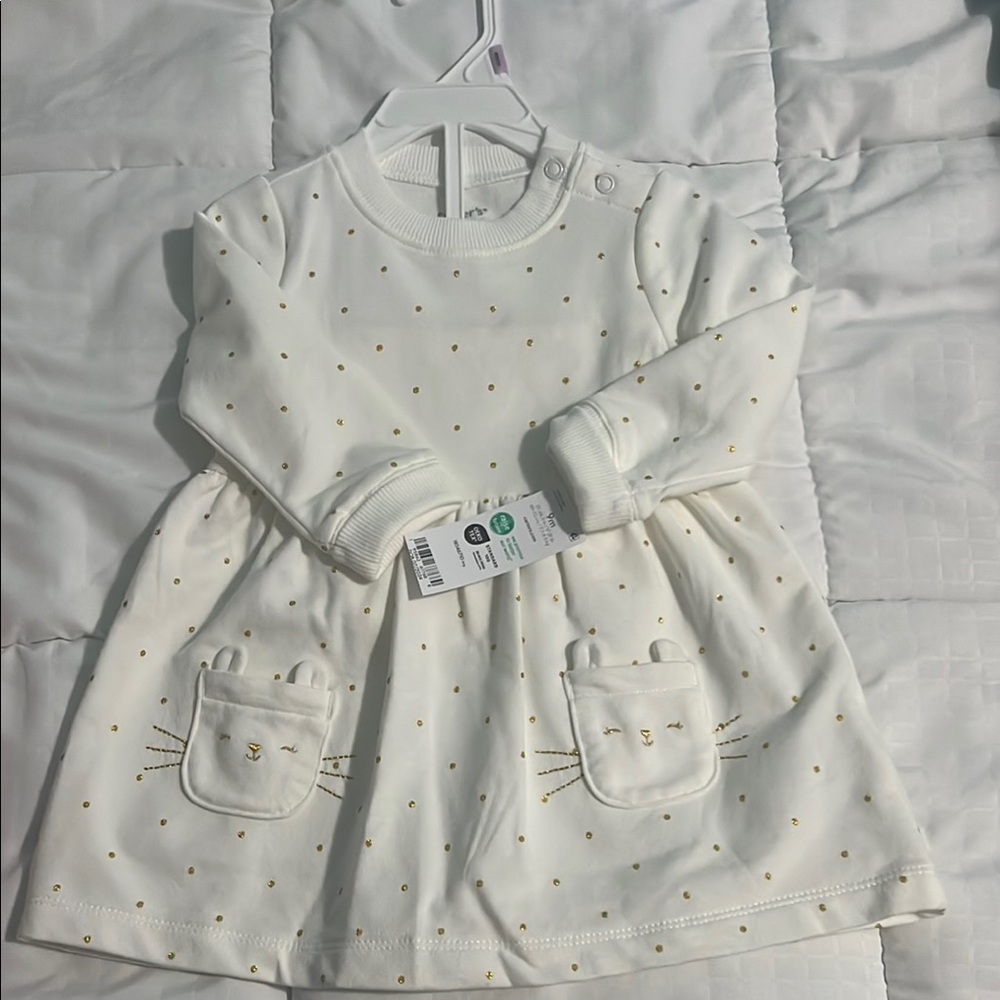 Carter's White and Gold Polka Dot Dress